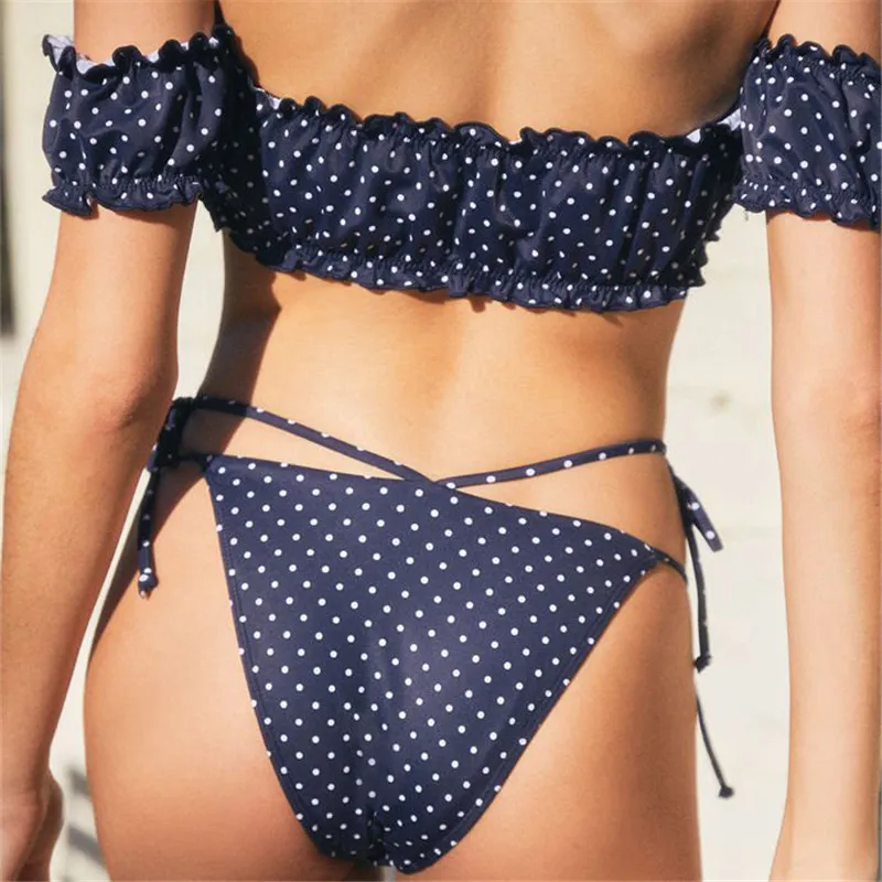 Luna Bandeau Polka Dot Ruffle Bikini Set Castello Clothing Line