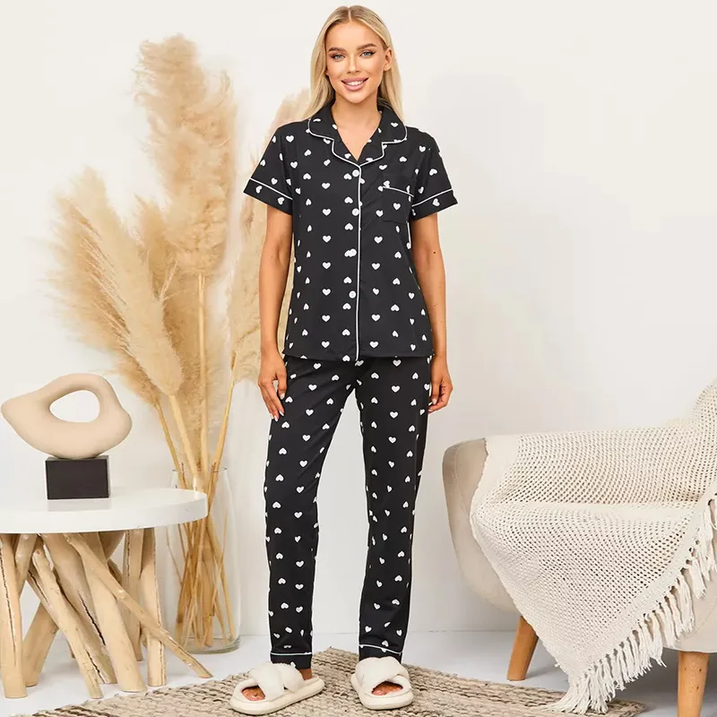 Black Polka Dot Long Pajama Set