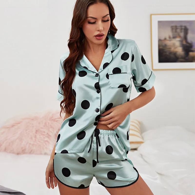 Green Short Polka Dot Pajama Set