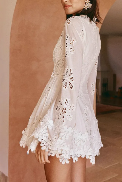 Tessa Long Sleeve Floral Lace Mini Dress mini dress Castello Clothing Line