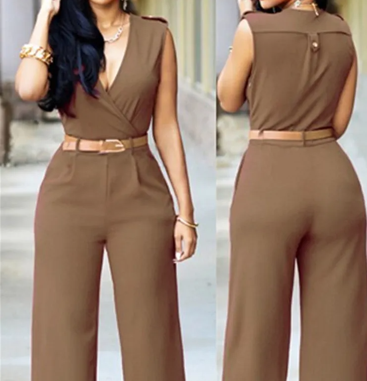 Lacey Sleeveless Wrap Belted Wide Leg Jumpsuit women jumpsuits Castello Clothing Line