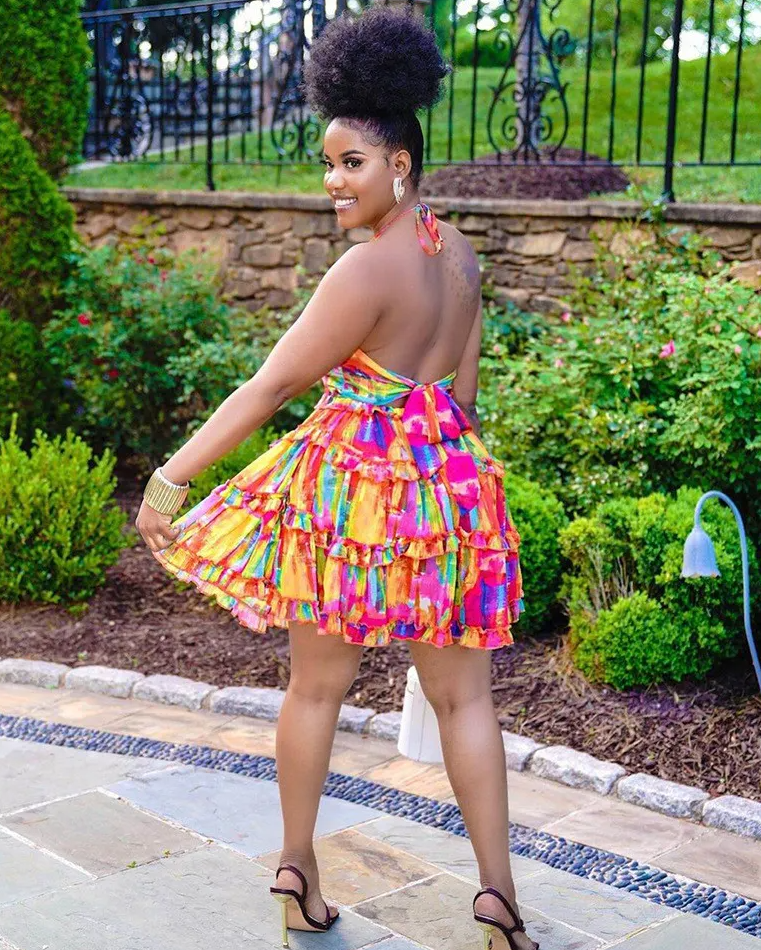 Ana Vibrant Tiered Cutout Halter Tie-Back Mini Dress Castello Clothing Line