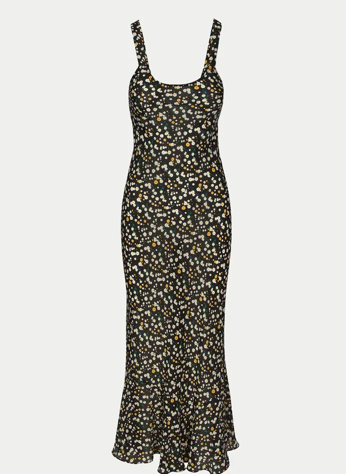 Floral Printed Chiffon Sleeveless Dress with Flowy Skirt  Castello Clothing Line   