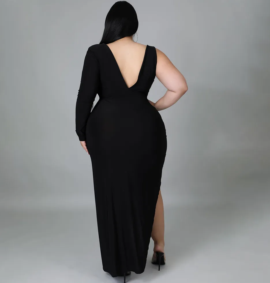 Amina Plus Size One-Shoulder Cutout Bodycon Maxi Dress maxi dress Castello Clothing Line