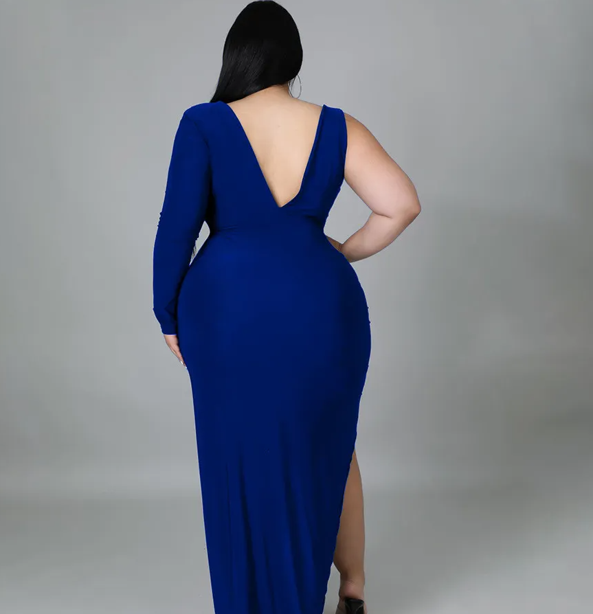 Amina Plus Size One-Shoulder Cutout Bodycon Maxi Dress maxi dress Castello Clothing Line