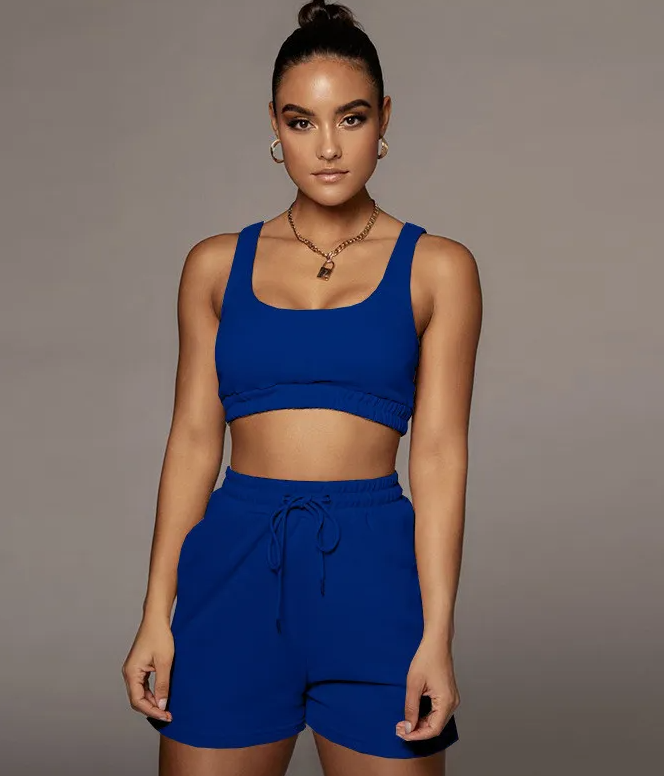 Glow Scoop Neck Crop Top & Drawstring Shorts Set  Castello Clothing Line   