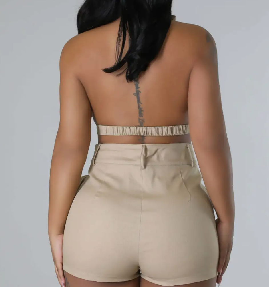 Vibe Halter Bralette Top & High-Waist Utility Shorts Set  Castello Clothing Line   