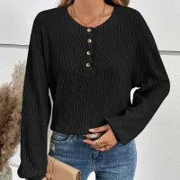 Signature Wave Textured Long Sleeve Henley Top Castello Clothing Line