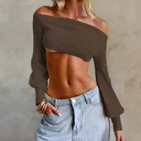 Barely Behaving Off-Shoulder Crop Top  Castello Clothing Line   