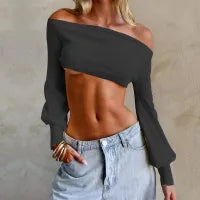 Barely Behaving Off-Shoulder Crop Top  Castello Clothing Line   