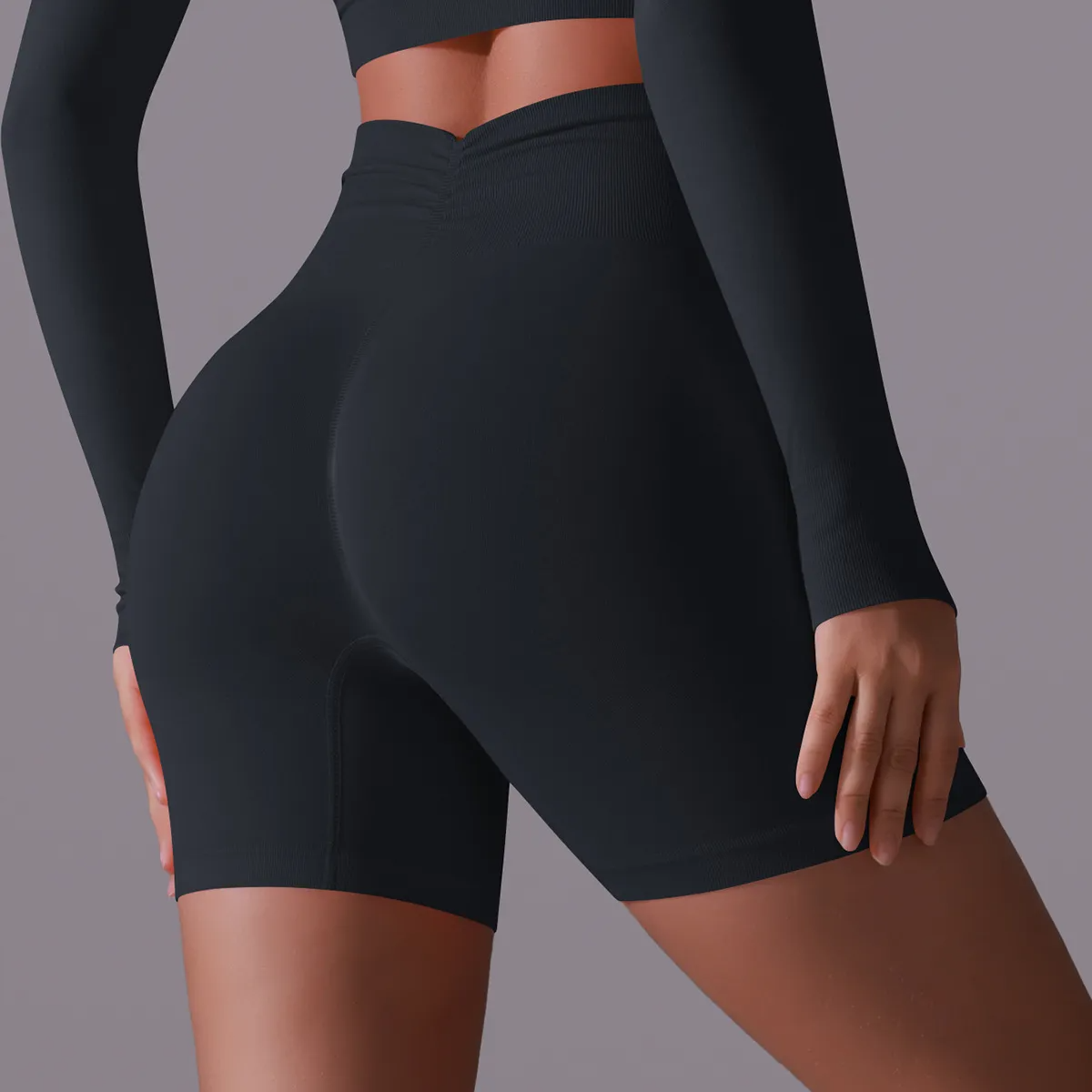 Echo High-Rise Seamless Ribbed Biker Shorts workout shorts Castello Clothing Line