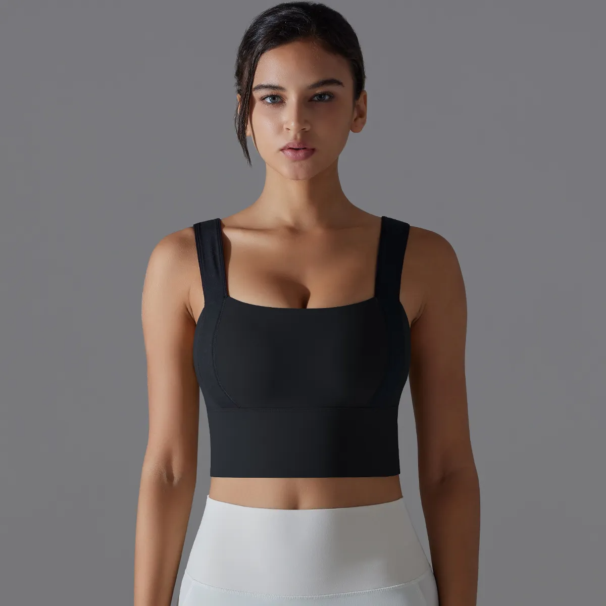 Rina Wide Strap Contrast Panel Longline Sports Bra sports top & bras Castello Clothing Line