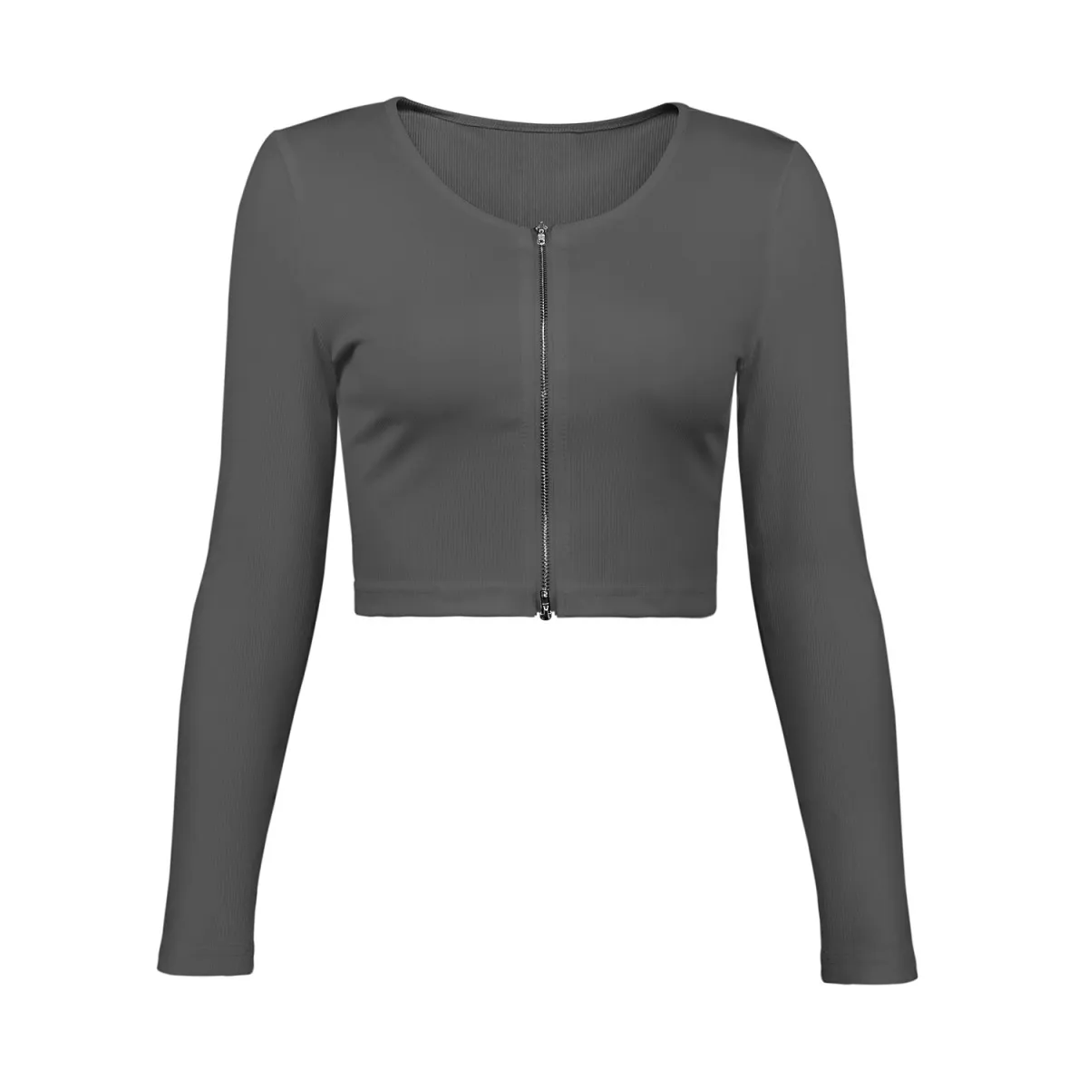 Quiver Zip Front Ribbed Cropped Long Sleeve Top Castello Clothing Line