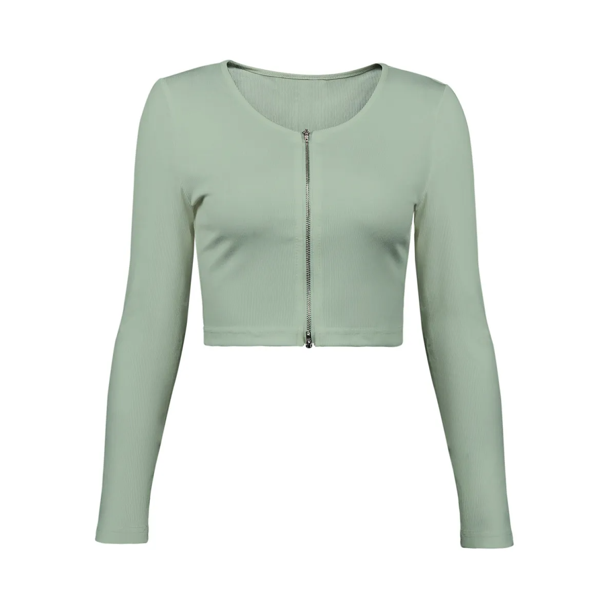 Quiver Zip Front Ribbed Cropped Long Sleeve Top Castello Clothing Line