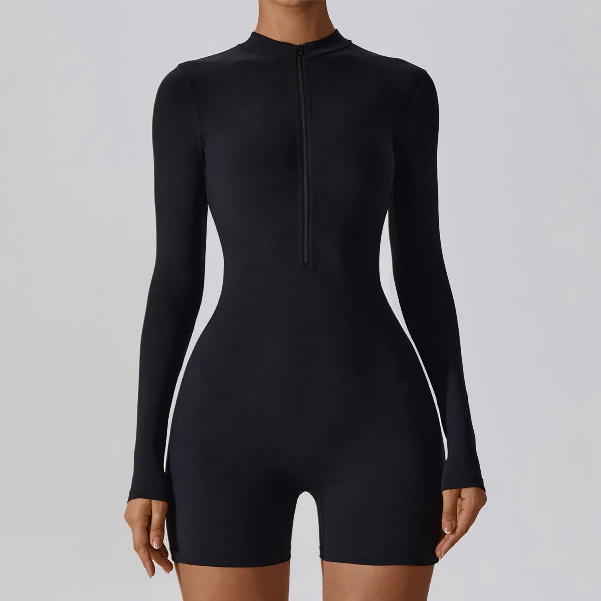 Halle Long Sleeve Zip Front High Neck Romper athletic rompers Castello Clothing Line