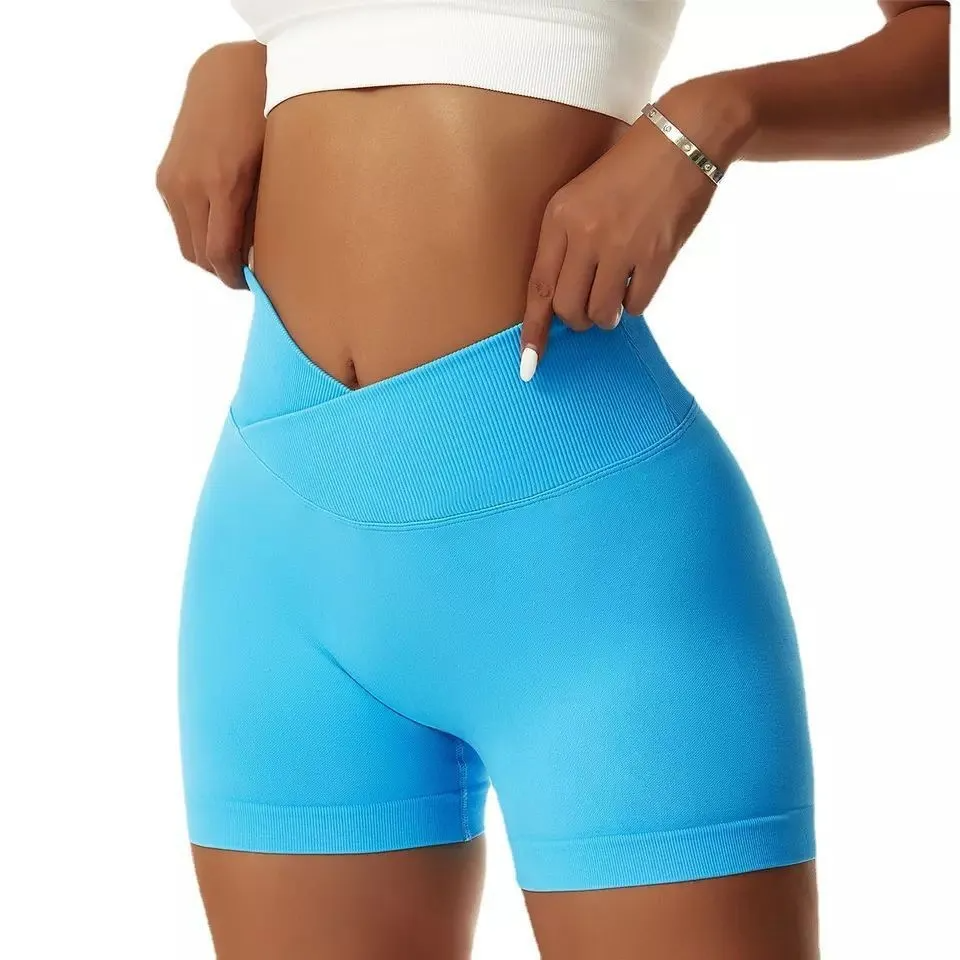 Twinkle High-Waist Crossover Seamless Biker Shorts workout shorts Castello Clothing Line