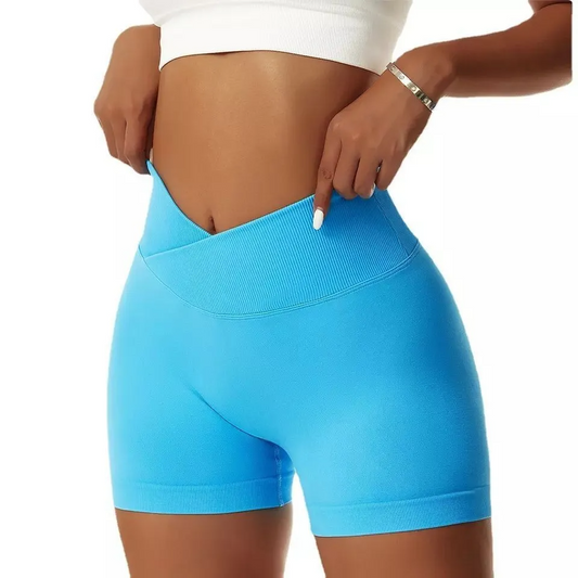 Twinkle High-Waist Crossover Seamless Biker Shorts workout shorts Castello Clothing Line