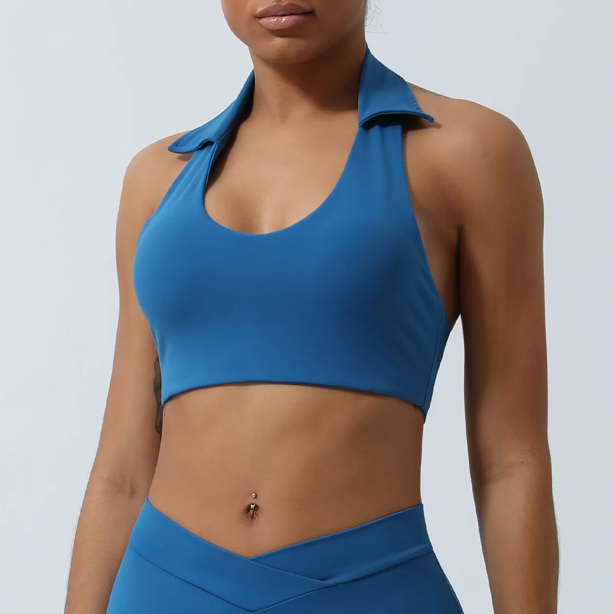 Macy Halter Collared Open Back Crop Top workout tops and t-shirts Castello Clothing Line