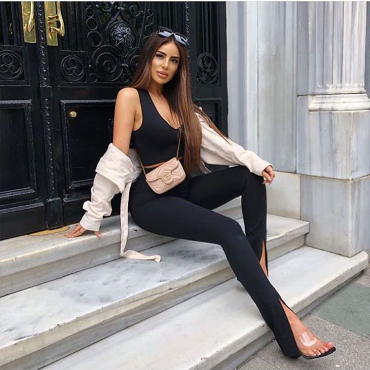 Serena High-Waisted Slim Split-Hem Pants Castello Clothing Line