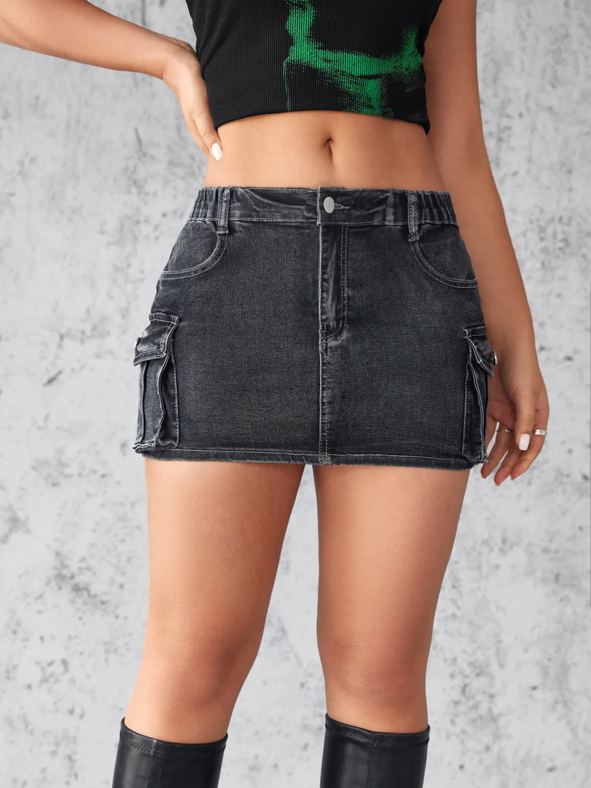Cargo Cutie Denim Mini Skirt  Castello Clothing Line   