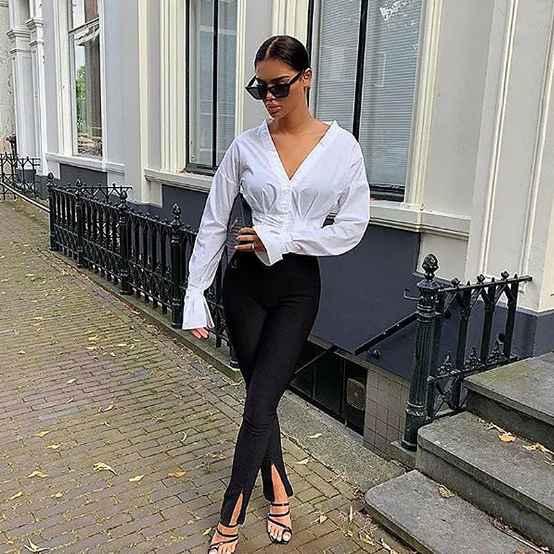 Serena High-Waisted Slim Split-Hem Pants Castello Clothing Line