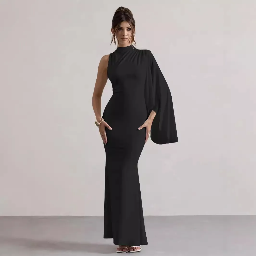 Ayla High Neck Cape Sleeve Sheath Maxi Dress maxi dress Castello Clothing Line