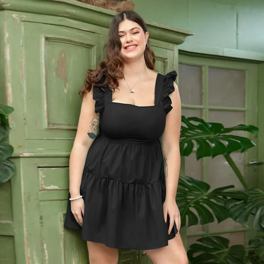 Valora Plus Size Ruffle Strap Tiered Babydoll Mini Dress Castello Clothing Line
