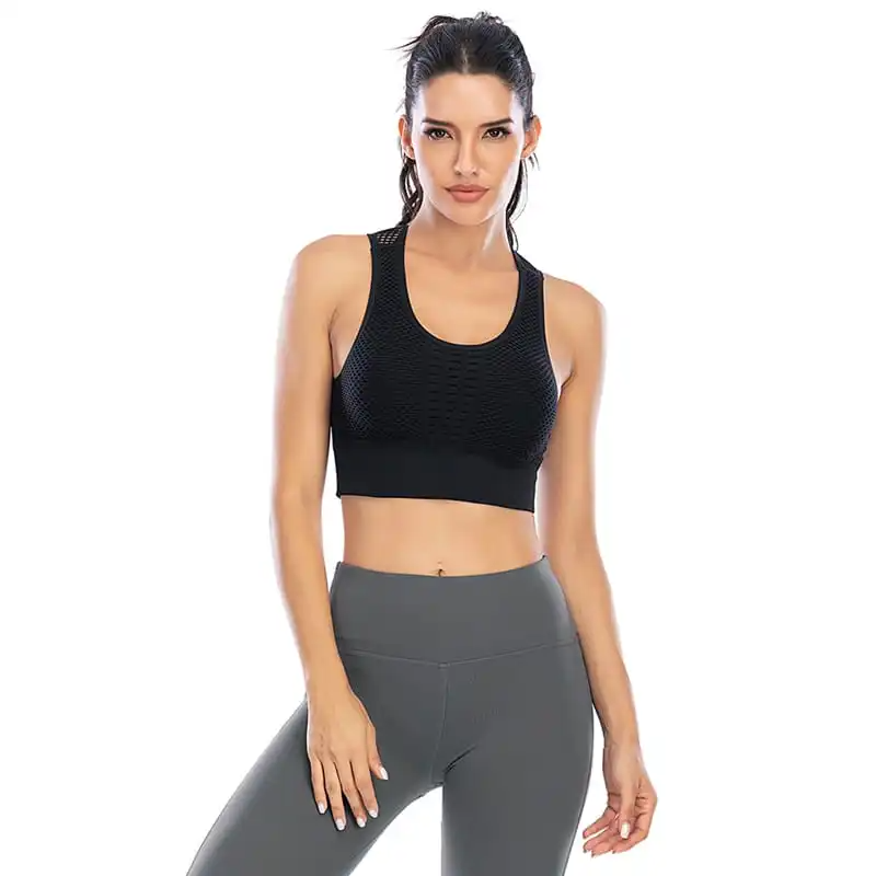 Bounce Scoop Neck Seamless Cutout Mesh Back Sports Bra sports top & bras Castello Clothing Line