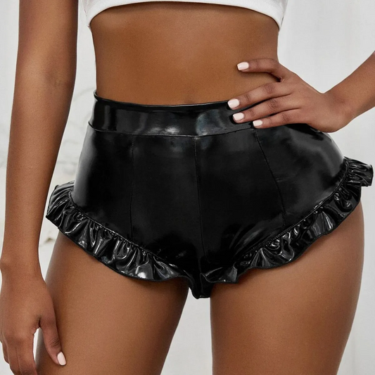 Rook High-Waisted Leather Ruffled Booty Shorts booty shorts Castello Clothing Line