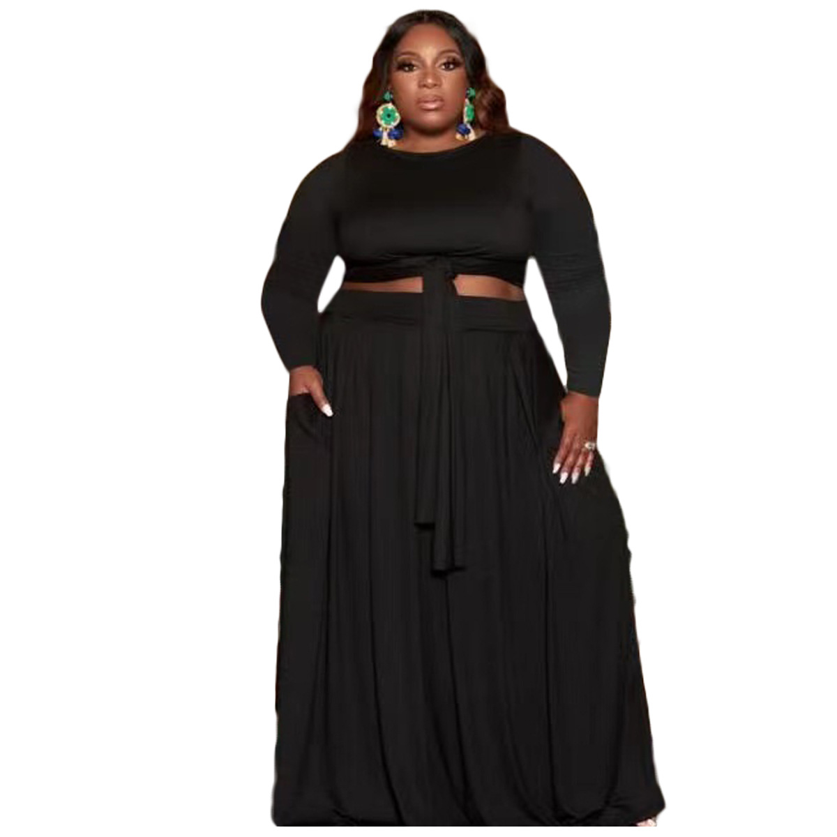 Plus Size 2-Piece Tie Top Maxi Skirt Set  Castello Clothing Line   