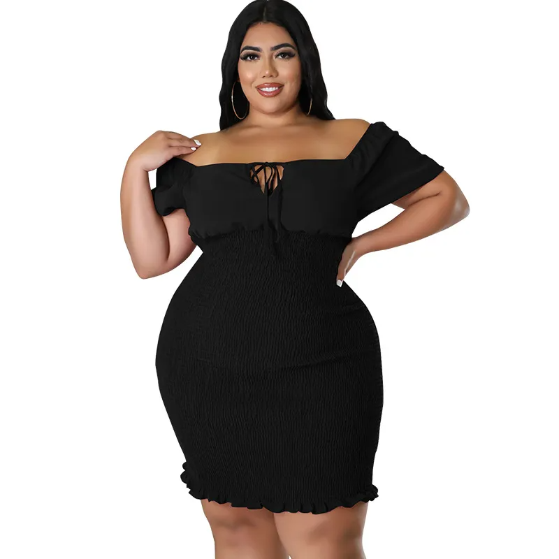 Juliana Plus Size Smocked Off-Shoulder Bodycon Mini Dress Castello Clothing Line