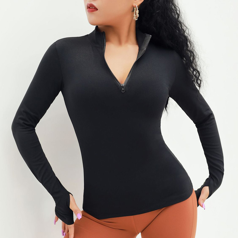 Brynn Slim Fit Zip Front Long Sleeve Top workout tops and t-shirts Castello Clothing Line