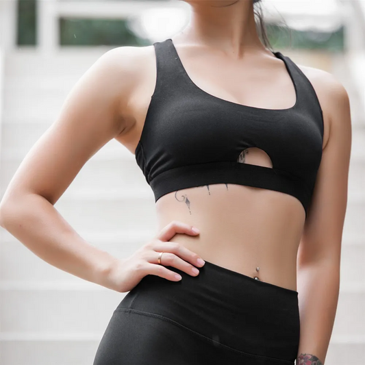 Suki Cutout Twist Open Back Sports Bra sports top & bras Castello Clothing Line