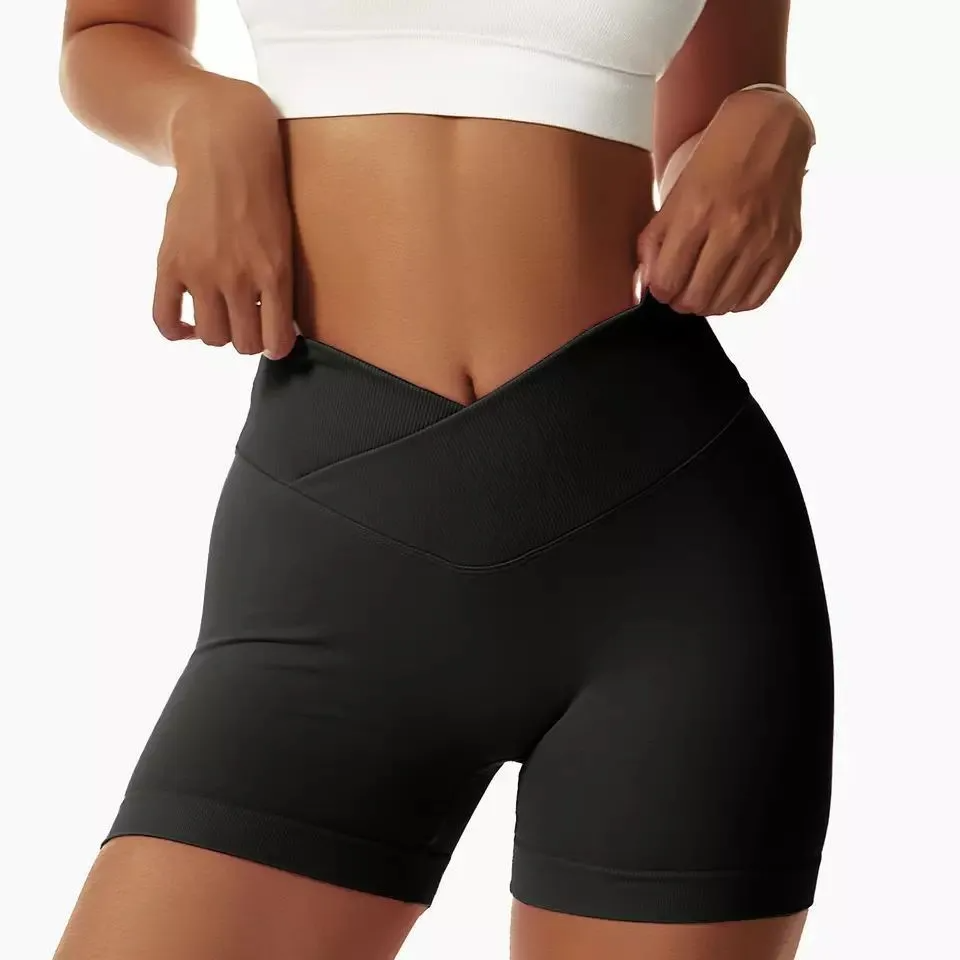 Twinkle High-Waist Crossover Seamless Biker Shorts workout shorts Castello Clothing Line