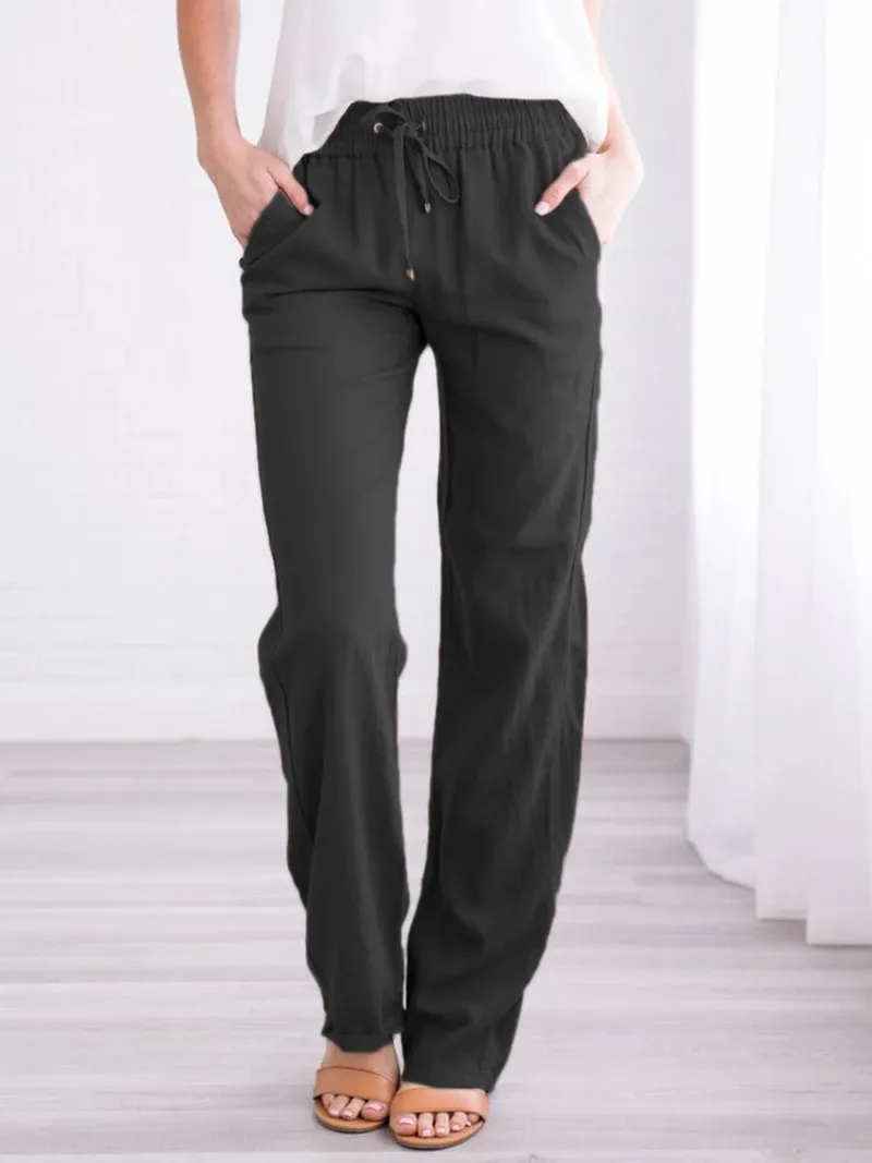 Elise High-Waisted Drawstring Relaxed Linen Pants Castello Clothing Line