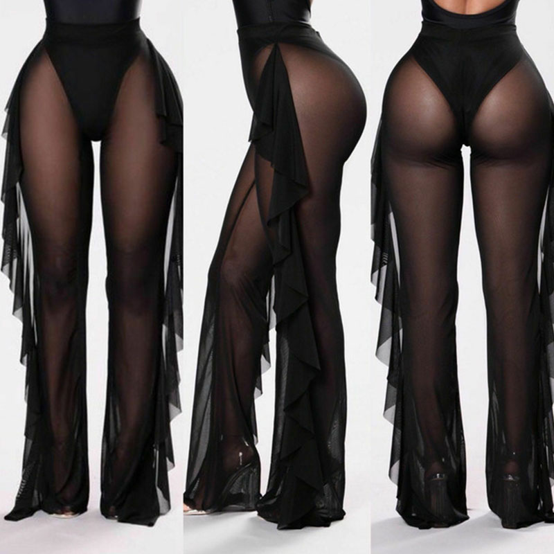 Malia Sheer High-Waisted Ruffle Mesh Pants Castello Clothing Line