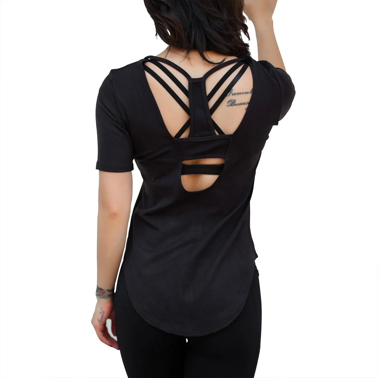Vicki Short Sleeve Strappy Open-Back Top workout tops and t-shirts Castello Clothing Line