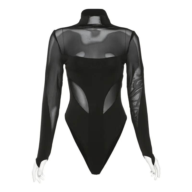 Midnight Mesh Sheer Long Sleeve Bodysuit  Castello Clothing Line   