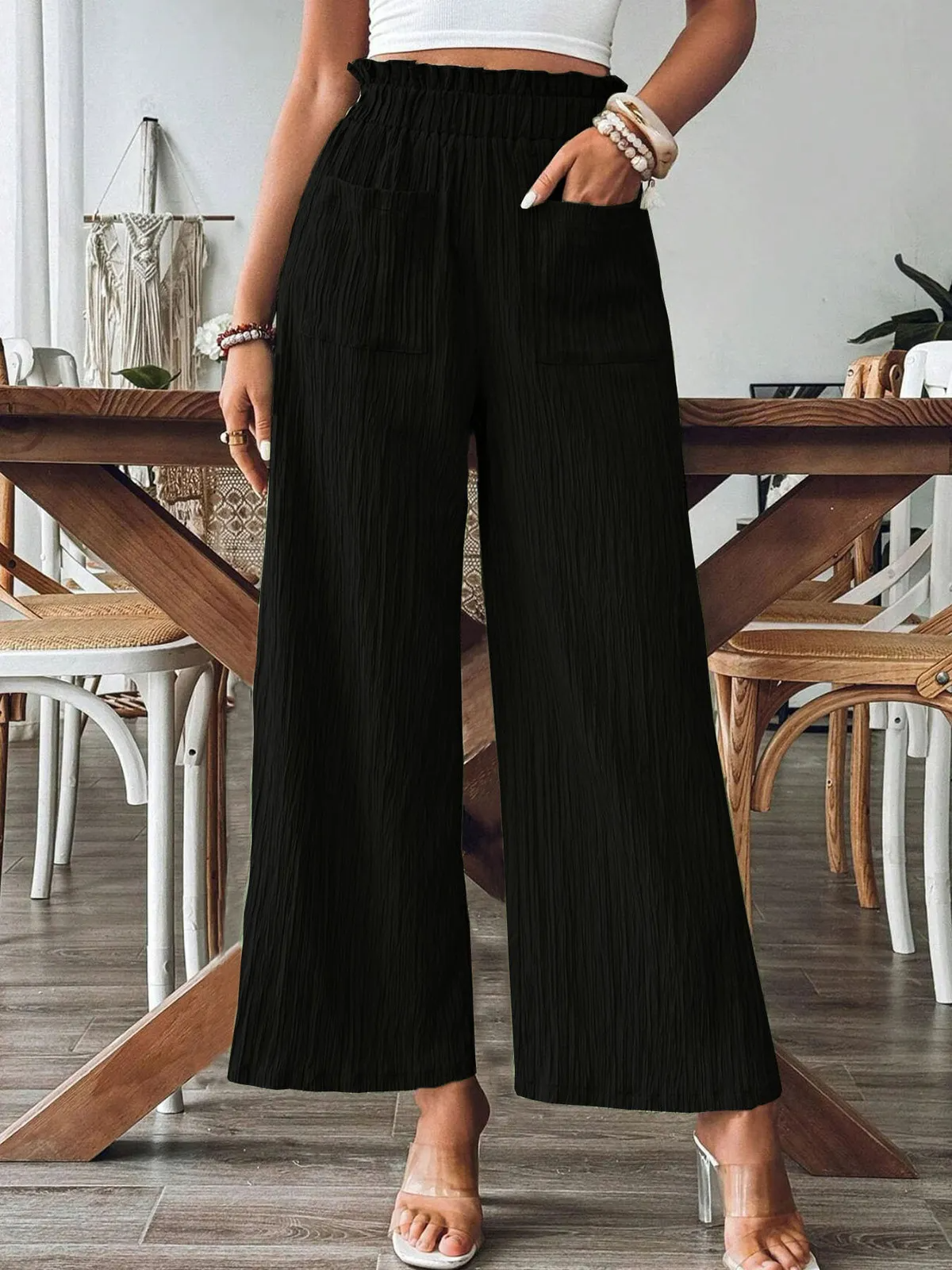 Fable High-Waist Crinkle Wide-Leg Palazzo Pants Castello Clothing Line