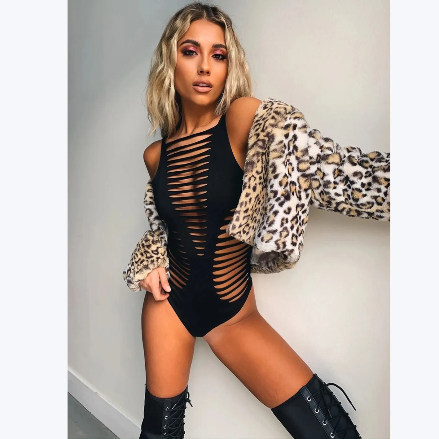 Wild Streak Strappy Cutout Bodysuit  Castello Clothing Line   