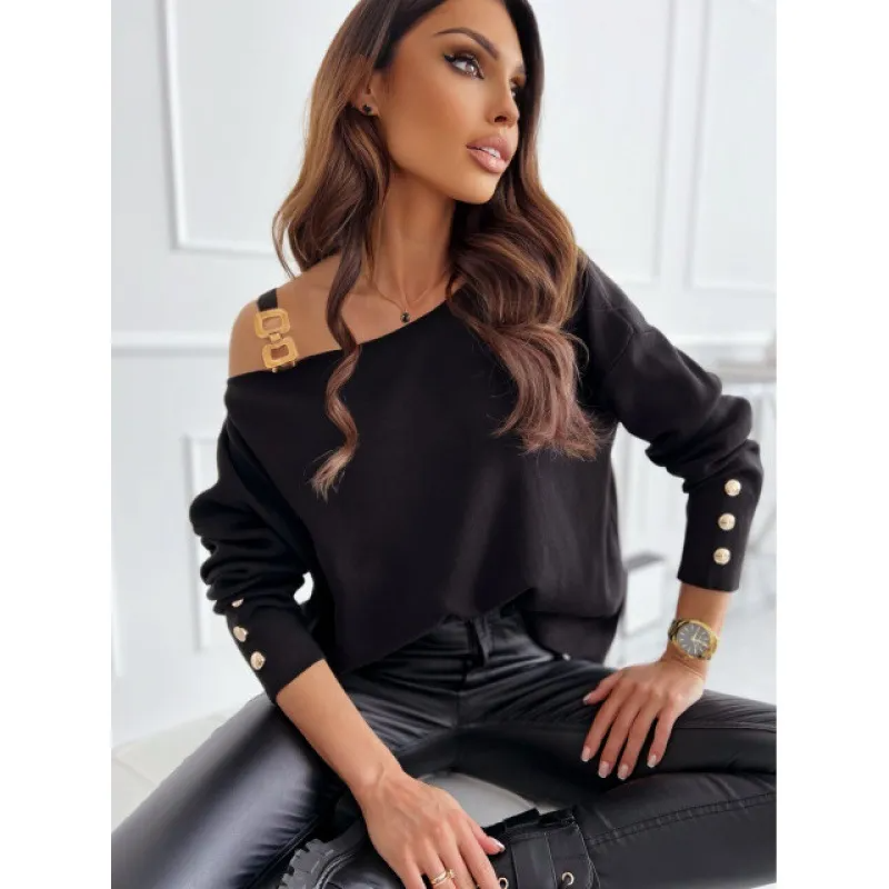 Breakthrough Off-Shoulder Buckle Detail Long Sleeve Blouse Castello Clothing Line