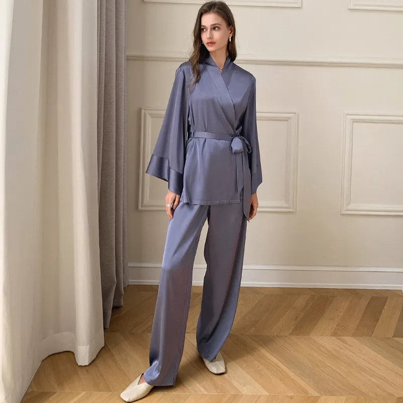 Tranquil Kimono Belted Wide Leg Lounge Set  Castello Clothing Line   
