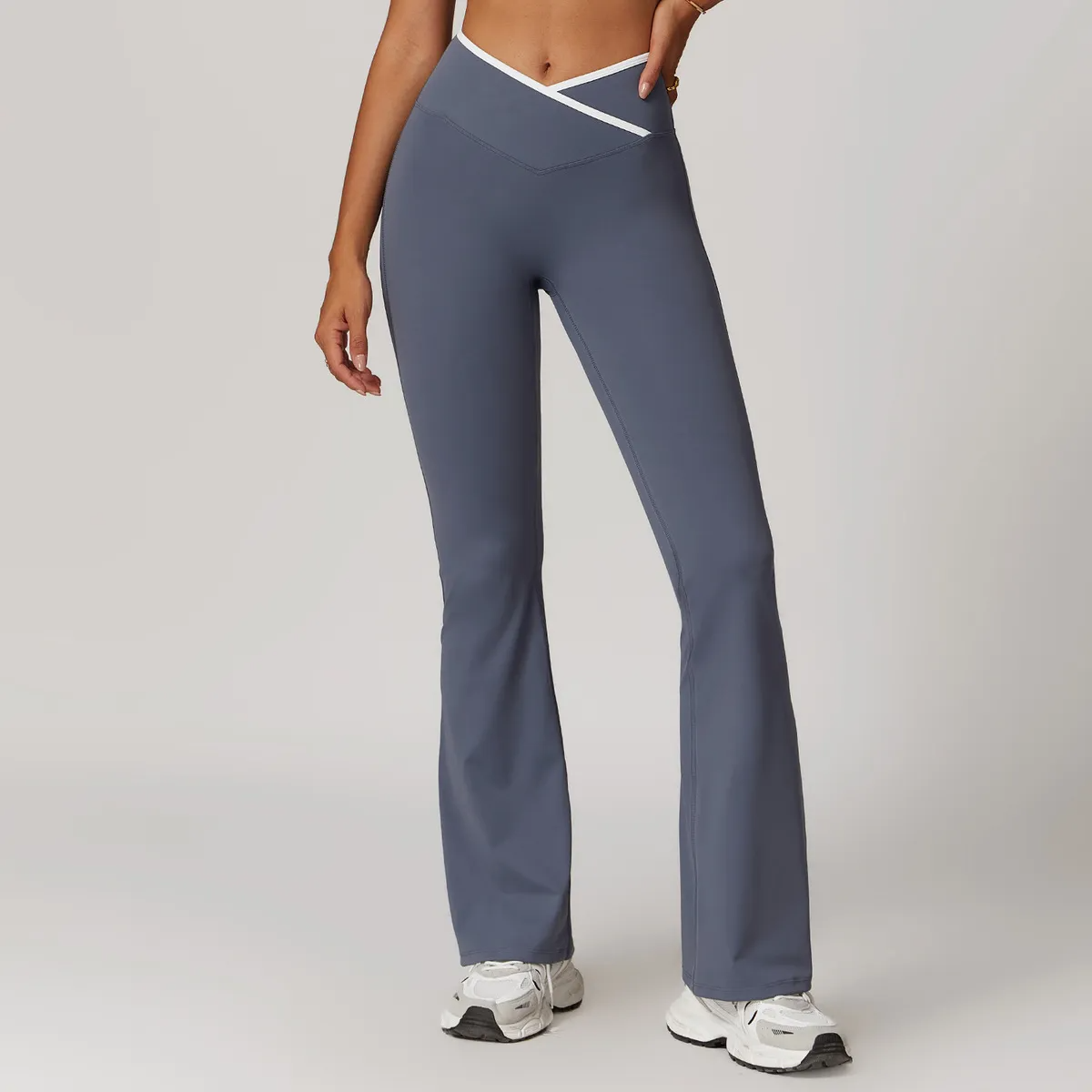 Vertex High-Rise Crossover Waist Flared Leggings leggings Castello Clothing Line