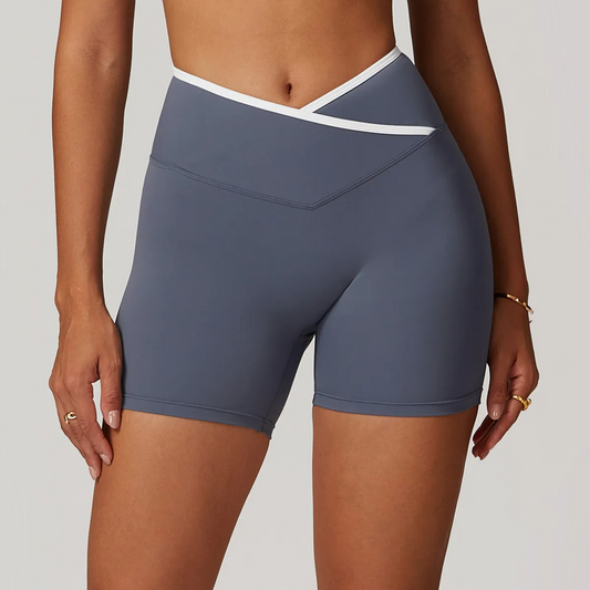 Jazzy High-Rise Crossover Waist Biker Shorts Castello Clothing Line