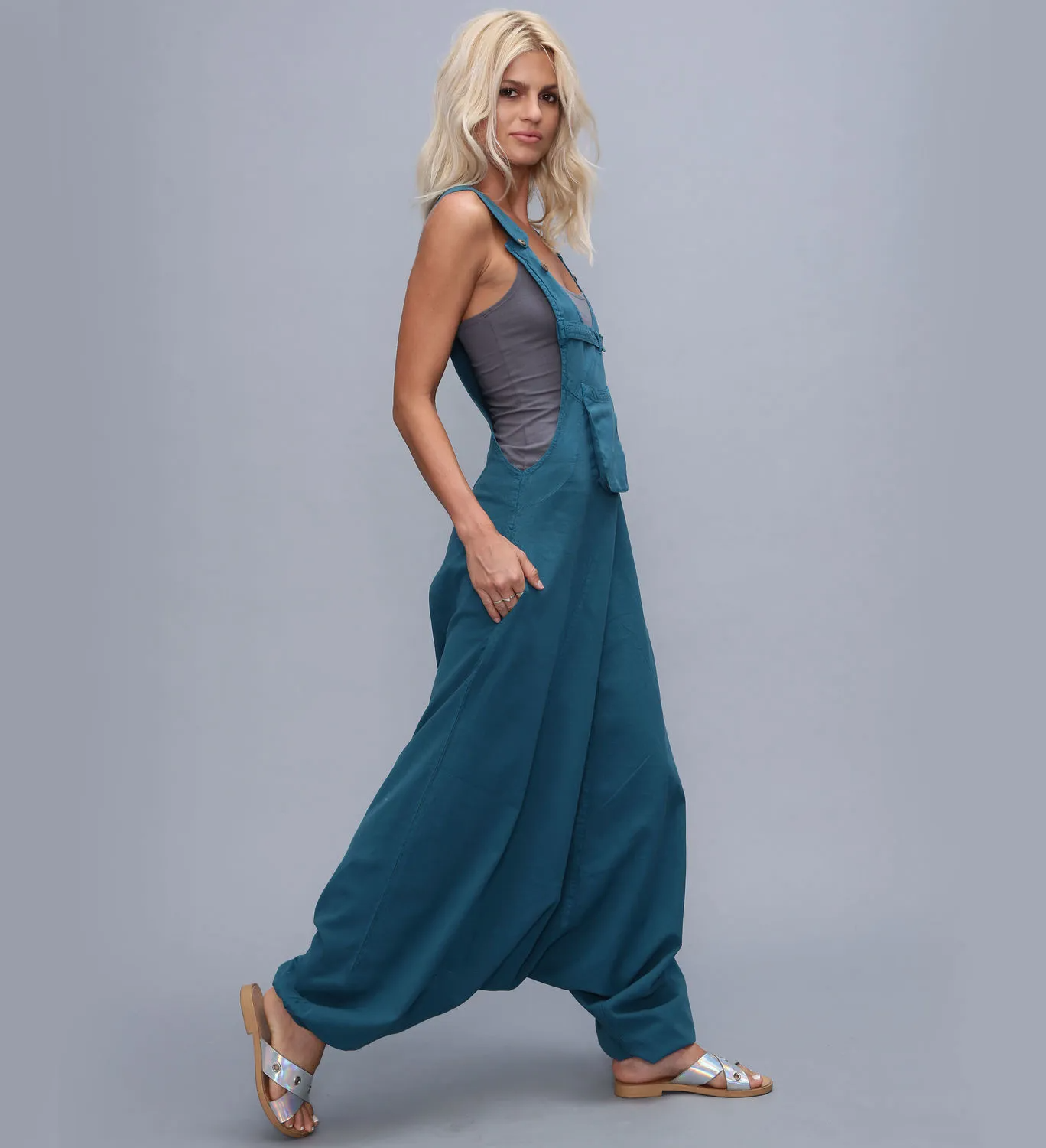 Ashley Sleeveless Relaxed Fit Harem Bib Overalls women's overalls Castello Clothing Line
