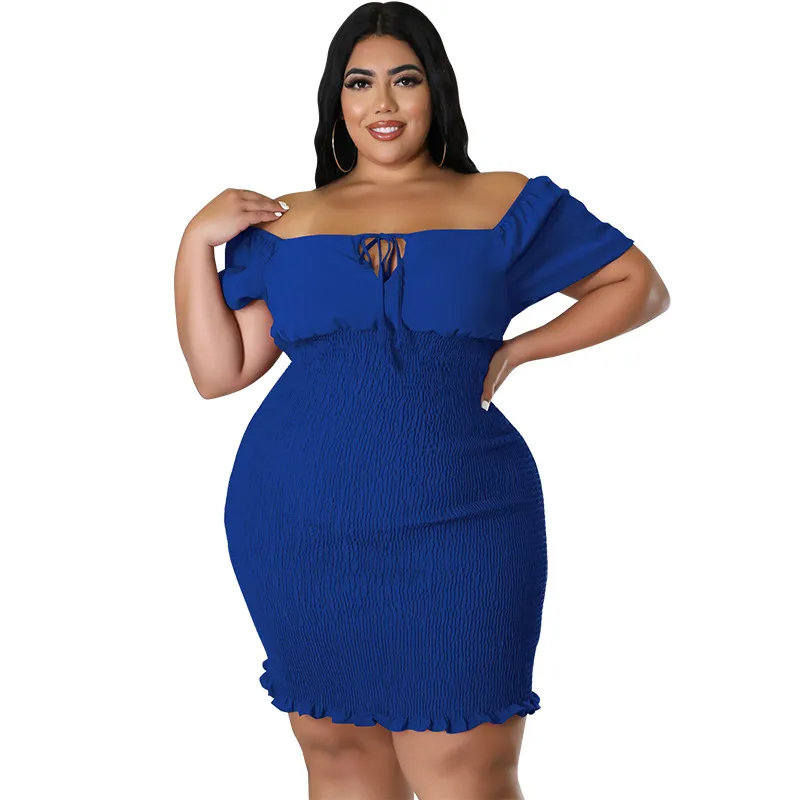 Juliana Plus Size Smocked Off-Shoulder Bodycon Mini Dress Castello Clothing Line