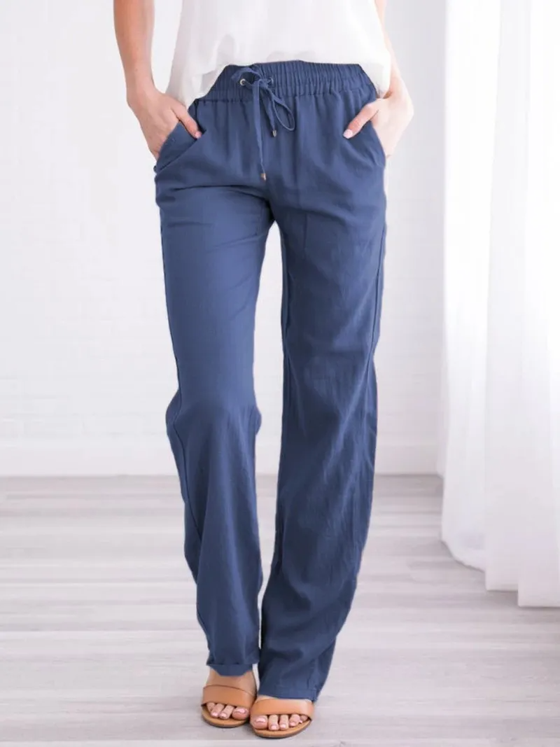 Elise High-Waisted Drawstring Relaxed Linen Pants Castello Clothing Line