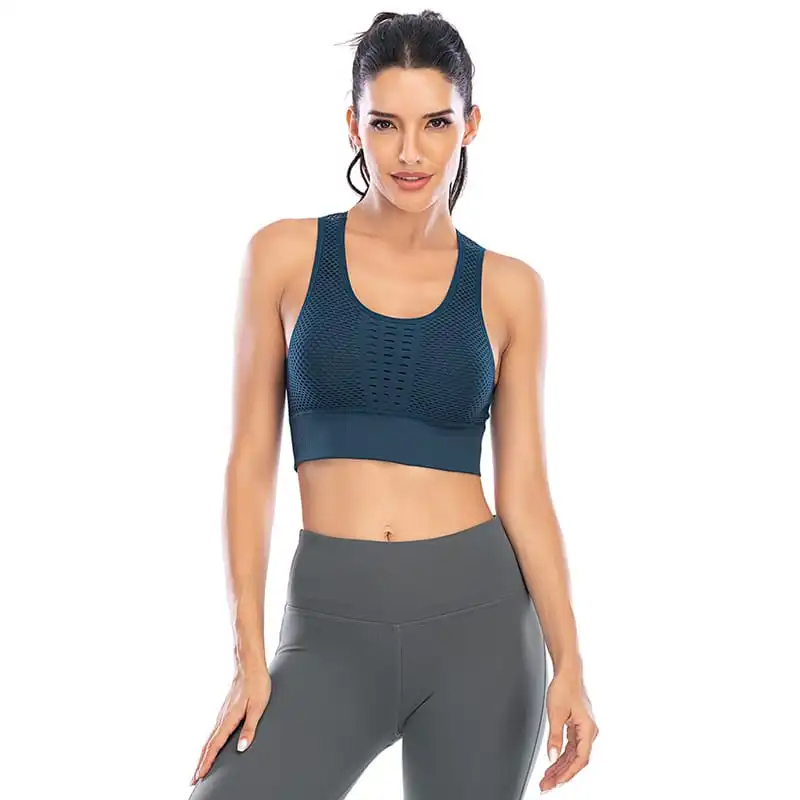 Bounce Scoop Neck Seamless Cutout Mesh Back Sports Bra sports top & bras Castello Clothing Line