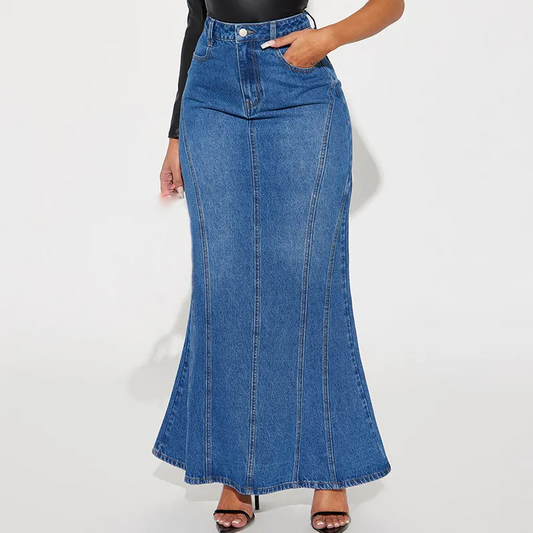 Flare It Up Denim Maxi Skirt  Castello Clothing Line   
