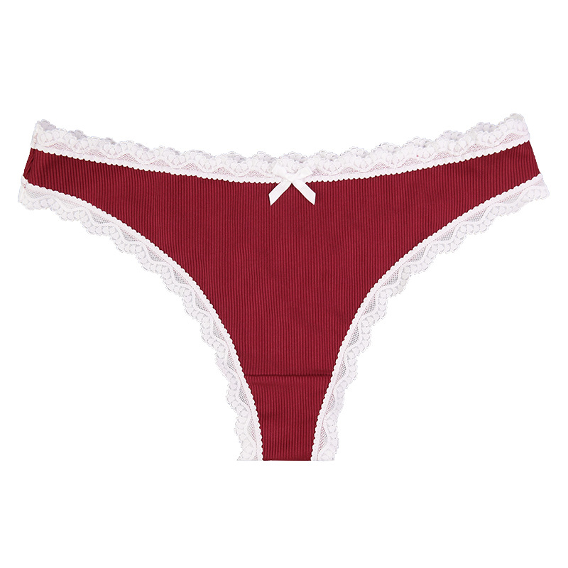Lace Trim Ribbed Thong Panty  Castello Clothing Line   
